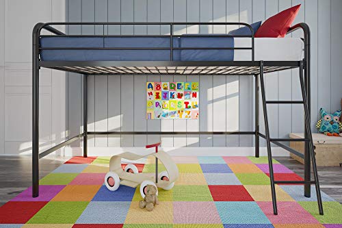 DHP Junior Loft Bed Frame with Ladder, Multifunctional Space-Saving Design, Black