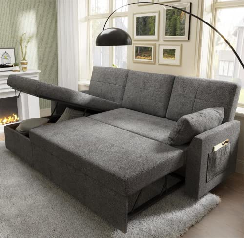 AMERLIFE Sleeper Sofa,Sofa Bed Couch with Storage Chaise, 2 in