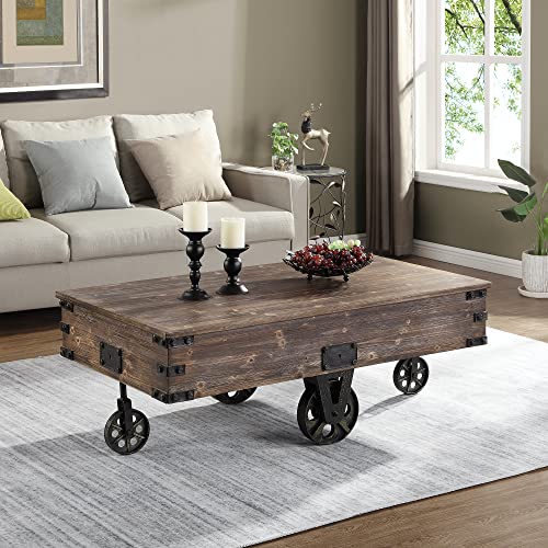 FirsTime & Co. Brown Factory Cart Coffee Table, Vintage Center