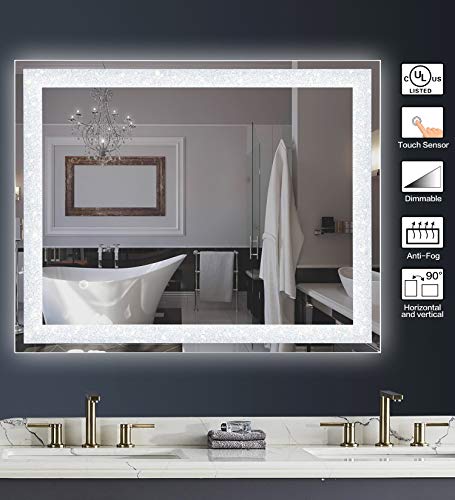 MAGGIIC Crystal Inlay UL Listed 28 x 36 Inch Horizontal&Vertical Dimmable LED Bathroom Makeup Vanity Mirror Wall Mounted Mirror Anti-Fog+IP44 Waterproof +CRI>90