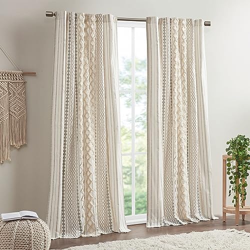 INK+IVY Imani 100% Cotton SINGLE PANEL Curtain Tufted Chenille Stripe