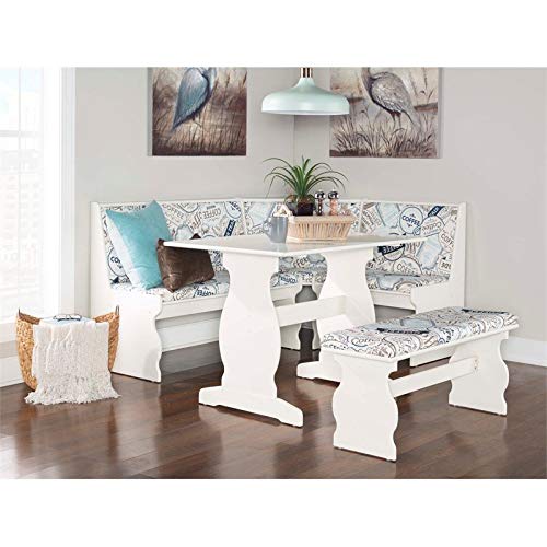 Riverbay Patio Conversation Kitchen Breakfast Corner Nook Table Booth Bench Dining Set in White