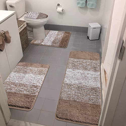 Bathroom Rugs Sets 4 Piece with Toilet Lid Cover, Non-Slip