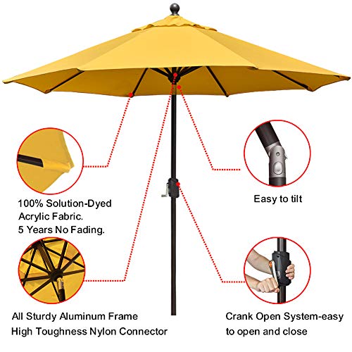 EliteShade Sunbrella 9Ft Market Umbrella Patio Outdoor Table Umbrella with Ventilation and 5 Years Non-Fading Top,Yellow