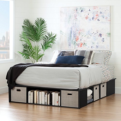 South Shore Flexible Platform Bed with Storage and Baskets, Queen 60-Inch, Black Oak