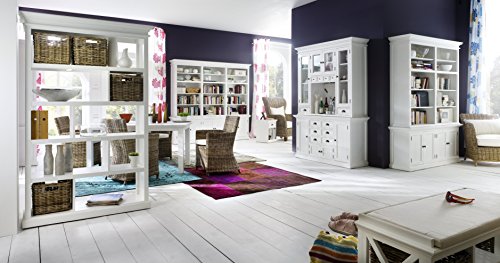 NovaSolo Halifax Pure White Mahogany Wood Hutch Cabinet With Glass Doors, Storage And 12 Drawers