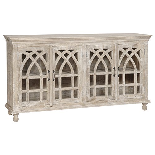 Crestview Bengal Manor Light Mango Wood Cathedral Design Tall 4 Door Cabinet