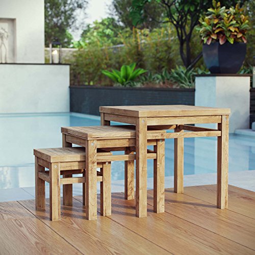 Modway EEI-2704-NAT Marina Premium Grade A Teak Wood Outdoor Patio 3-Piece Nesting Tables, Natural