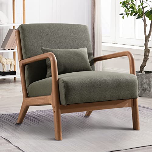 INZOY Mid Century Modern Accent Chair with Wood Frame, Upholstered