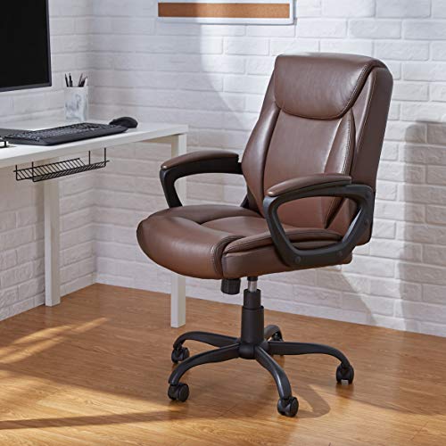 Amazon Basics Classic Puresoft PU-Padded Mid-Back Office Computer Desk Chair with Armrest - Brown