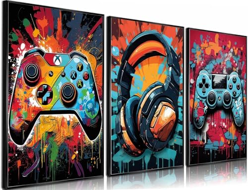 3Pcs Cool Gaming Wall Art Retro Video Game watercolor Posters