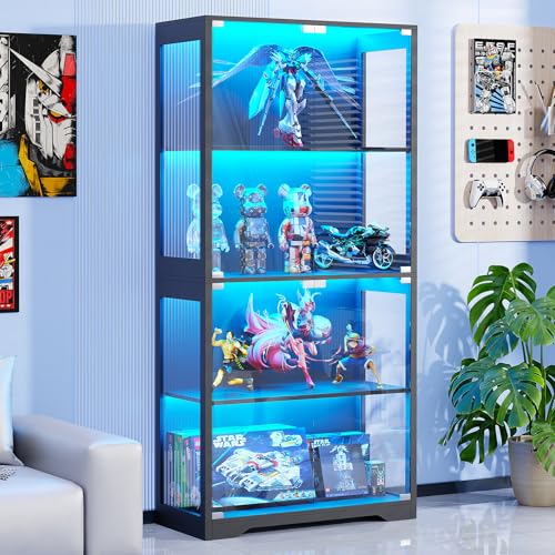 MIIFUNY Display Cabinet with Glass Doors, Storage Cabinet with 3