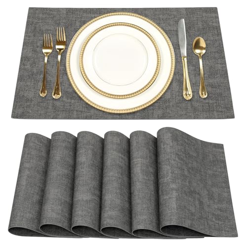 SUEH DESIGN Faux Leather Placemats Set of 6, Wipeable Place