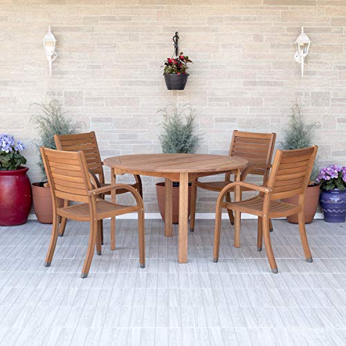 Amazonia Arizona 5 Piece Round Patio Dining Set | Eucalyptus Wood | Ideal for Outdoors and Indoors