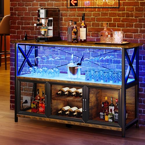 YITAHOME 55" Bar Cabinet with LED Lights, Wine Cabinet with