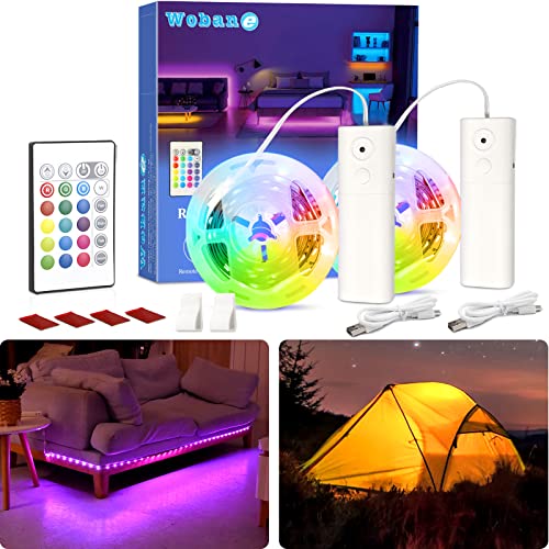 WOBANE 2PCS Rechargeable LED Strip Light,2000mAH Battery Powered Color Changing