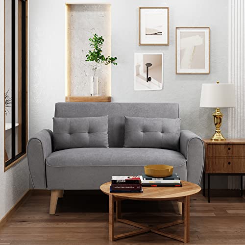 Shintenchi Small Modern Loveseat Couch Sofa, Light Grey, 2-Seat, Mid