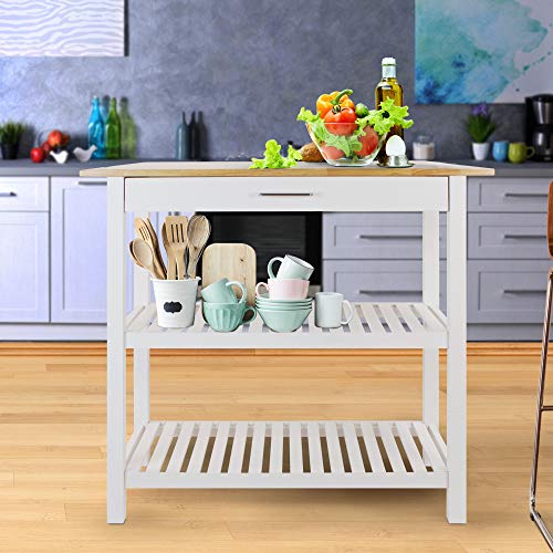 Casual Home Kitchen Island with Solid American Hardwood Top, White