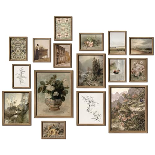 ANERZA 16 PCS Framed Vintage Wall Art Decor, Farmhouse Wall