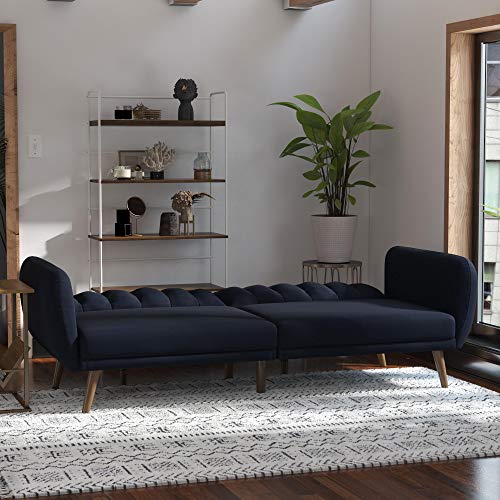 Novogratz Brittany Sofa Futon - Premium Upholstery and Wooden Legs - Navy Blue