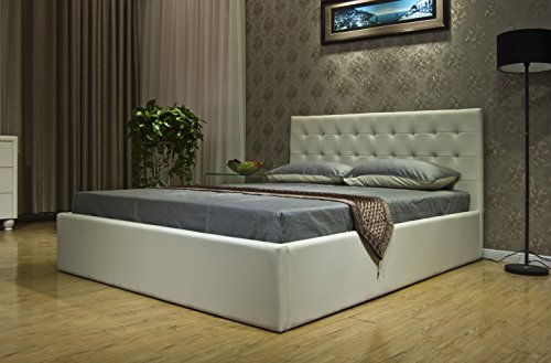 Greatime BS1111-2 Eastern King White Leatherette Storage Bed, Regular King Size, White Storage Bed