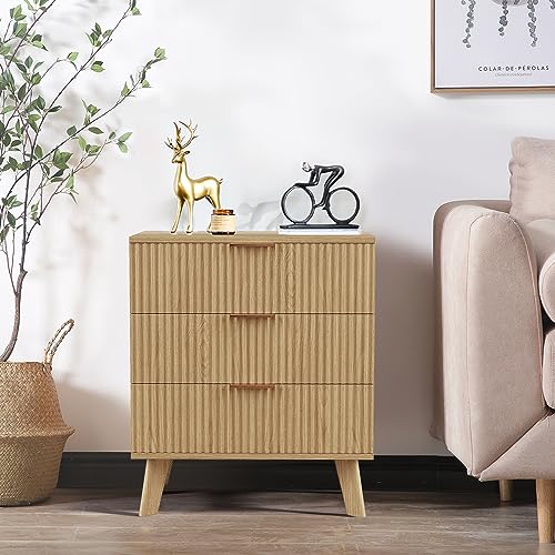 Mid-Century 3 Drawers Bedside Table Cabinet, Modern Nightstand with 3