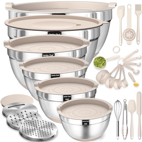 Mixing Bowls with Airtight Lids Set, 26PCS Stainless Steel Khaki