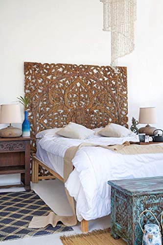 Balinese Hand Carved King Size Bed Headboard Reclaimed Wooden Panels