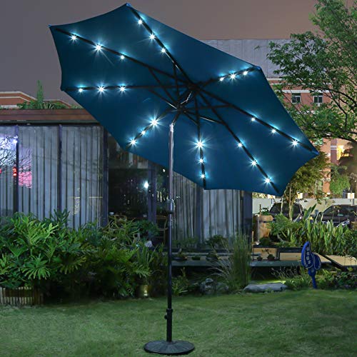 Sunnyglade 9' Solar 24 LED Lighted Patio Umbrella with 8 Ribs/Tilt Adjustment and Crank Lift System (Teal Blue)