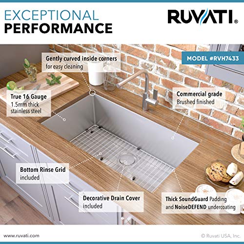 Ruvati 33-inch Undermount 16 Gauge Tight Radius Large Kitchen Sink Stainless Steel Single Bowl - RVH7433