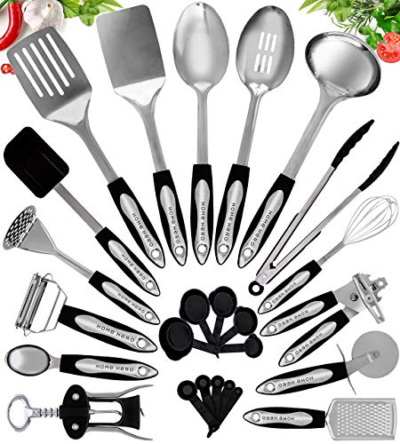 Home Hero Stainless Steel Kitchen Cooking Utensils - 25 Piece Kitchen Utensil Set - Nonstick Kitchen Utensils Cookware Set with Spatula Set - Kitchen Gadgets Kitchen Tool Set Cooking Utensils Set