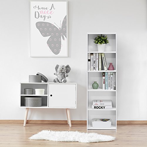 Furinno 11055WH 5-Tier Reversible Color Open Shelf Bookcase , White