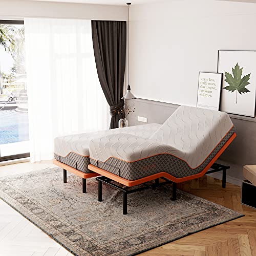 ESHINE Split King Adjustable Bed with Mattress - 14” Luxury