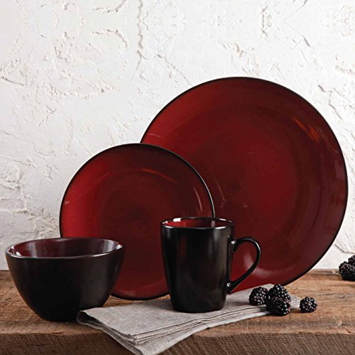 Gibson Elite Soho Lounge Round Reactive Glaze Stoneware Dinnerware Set, Service for Four (16pcs), Red