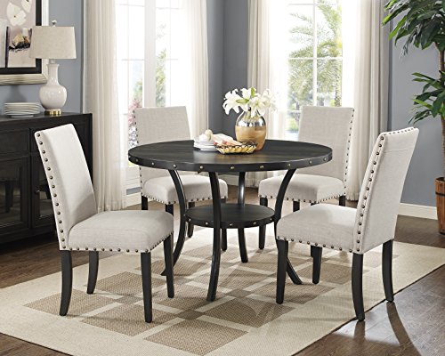 Roundhill Furniture Biony Dining Collection Espresso Wood Set Fabric Nailhead