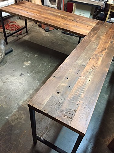 L Shaped Desk Reclaimed Wood with Metal Base