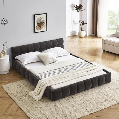 DEINPPA Queen Size Cloud Bed, Chenille Upholstered Platform Bed with