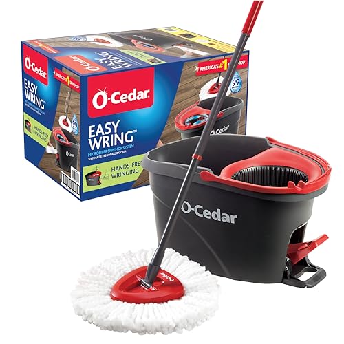 O-Cedar EasyWring Microfiber Spin Mop, Bucket Floor Cleaning System, Red,