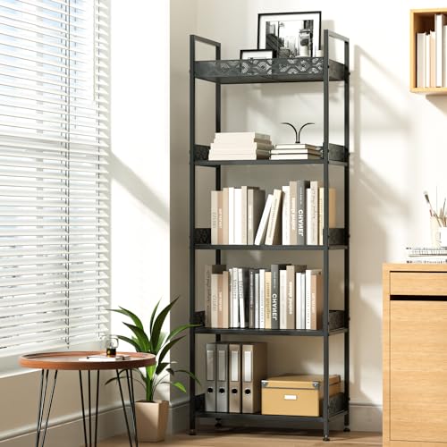 vimiroo 5 Tier Metal Tall Bookshelves,Book Shelf for Books,Plants,Industrial Display