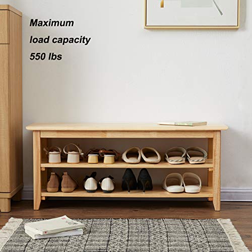 ACRO Storage Bench Wooden Shoe Bench Simple Style Wood Entryway Bench Shoe Rack (Natural,39.4