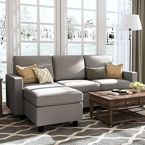 HONBAY Convertible Sectional Sofa, L Shaped Couch with Linen Fabric,