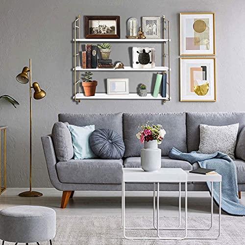 BOLUO Gold Wall Shelf Bathroom Floating Shelves Mounted Shelving Bedroom Living Room Shelfs Kitchen 3 Tier Bookshelf 24 Inch Modern White and Gold