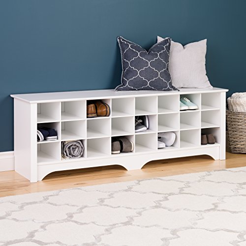 Prepac 24 Pair Shoe Storage Cubby Bench, White