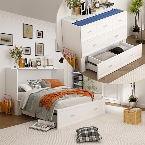 ECACAD Multi-Functional Night & Day Furniture Murphy Cabinet Bed, Full