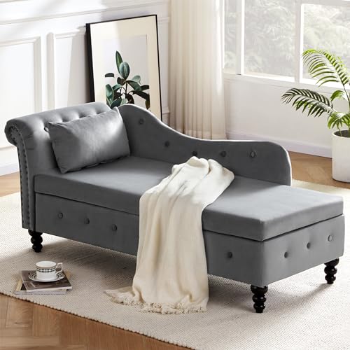 Weture Tufted Velvet Chaise Lounge Indoor with Storage, Button Tufted