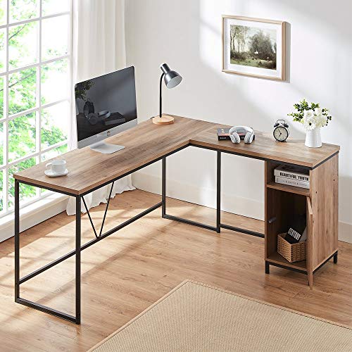 HSH L Shaped Computer Desk, Metal and Wood Rustic Corner