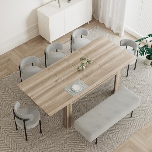 PatioPerk Dining Room Table for 6-10 Person, Wooden Extendable Dining