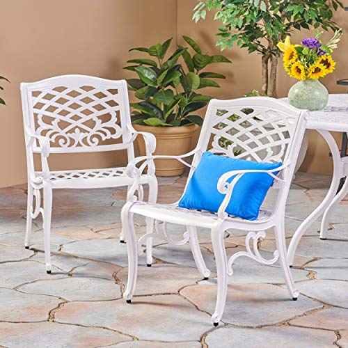 Christopher Knight Home 305314 Brody Outdoor White Cast Aluminum Arm Chair (Set of 2)