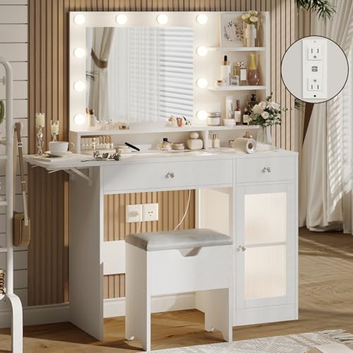 IFSEB Vanity Desk with Mirror and Lights,2024 New Makeup Vanity