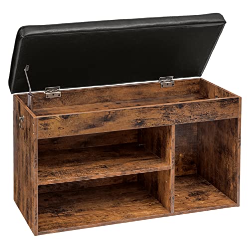 Storage Bench with Flip-Open Storage Box and Adjustable Shelf